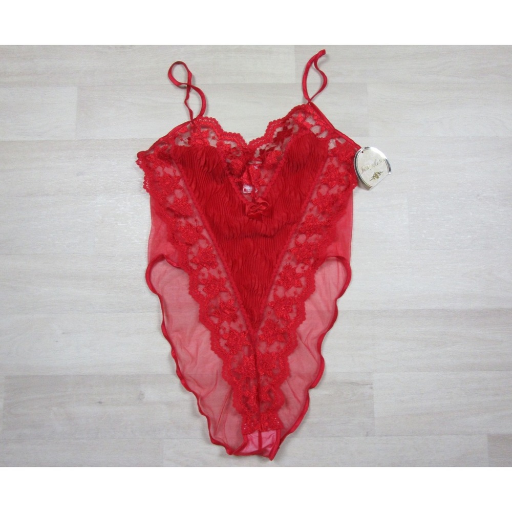 NWT Vintage 90s Inner Most Sheer Lace Bodysuit (M) High Cut Lingerie Deadstock